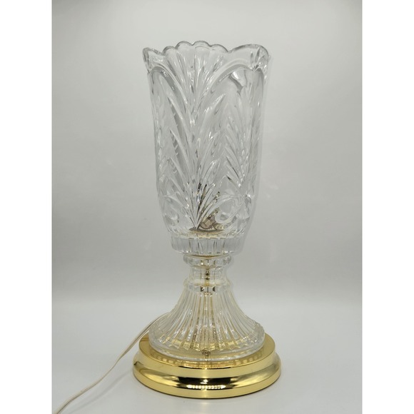 Vintage Hollywood Regency Style Lead Crystal Torchiere Table Lamp 13.5" - Picture 2 of 8